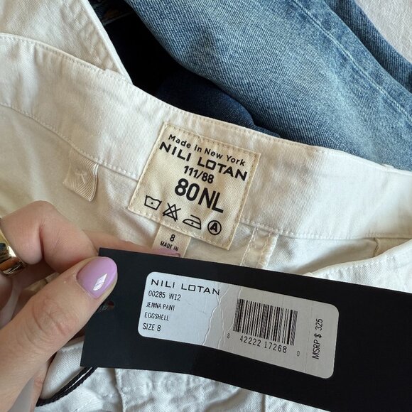 NWT Nili Lotan Jenna Cropped Twill Pants In Eggshell Raw Edge High Rise Sz 8 - Picture 2 of 7